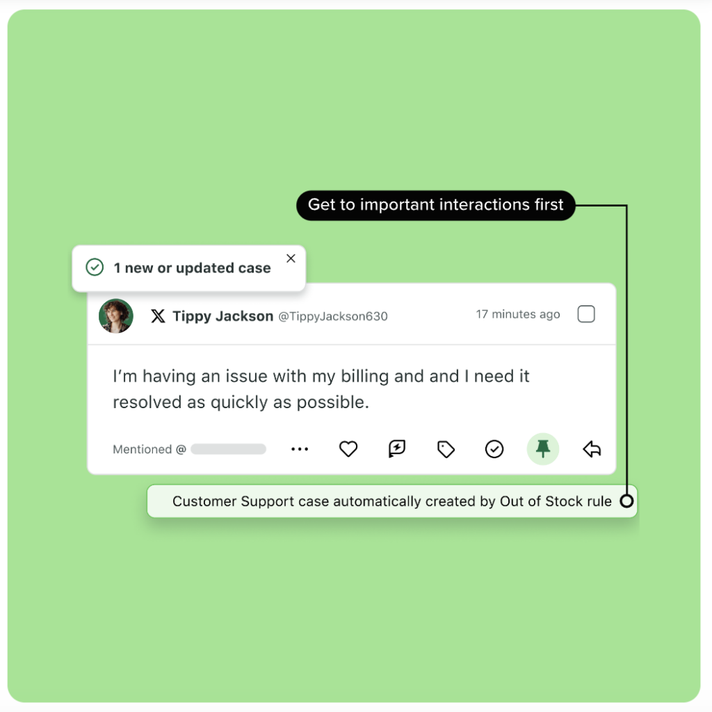 Sprout’s Case Management solution, for instance, helps you set criteria such as topic, profile type, message type, VIP status and message sentiment to create cases for faster workflows and quick issue resolution.